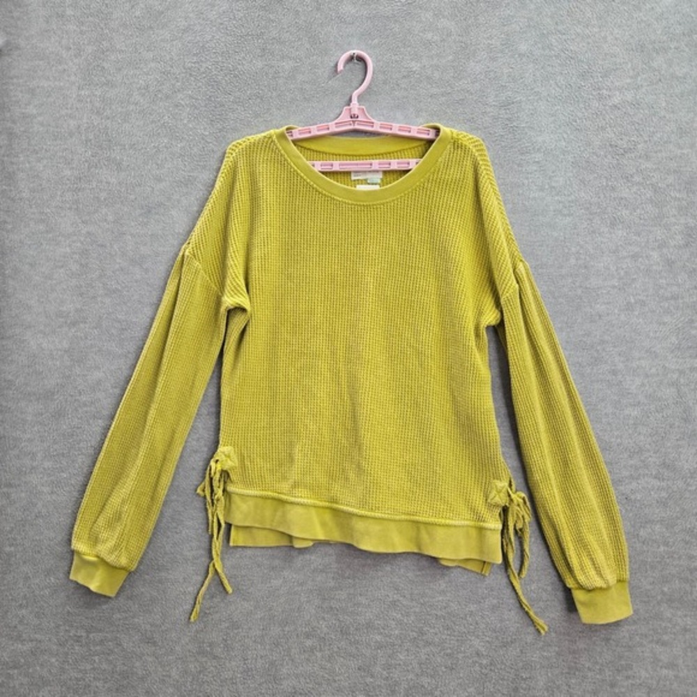 Saturday Sunday Anthropologie Women Sweater S Green Alaina Waffle Knit Pullover